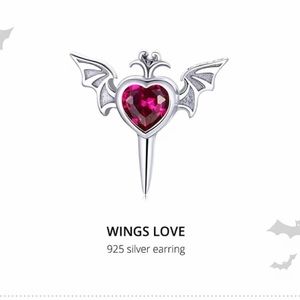 Single Accent Pure 925 Sterling Silver Fashion Devil Wings Stud Earring